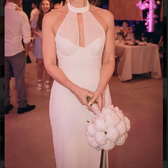 Oh Polly Dresses Sicily Embellished High Neck Keyhole Cut Out